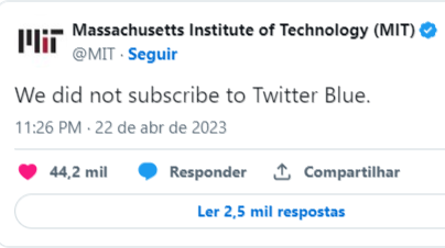 Print do tuíte do Massachusetts Institute of Technology (MIT), que diz: We did not subscribe to Twitter Blue.
