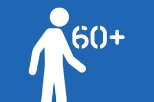 Ilustraação em fundo azul-escuro, com a silhueta branca de um bonequinho andando no sentido da esquerda para a direita. à frente do bonequinho há a indicação do número 60 e o símbolo de +