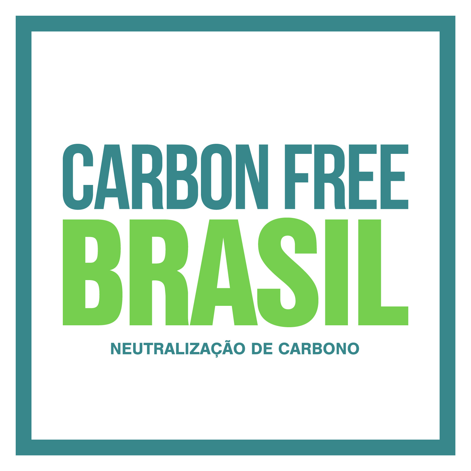 Selo Carbon free. Quadrado com margem verde, com fundo branco e com o texto centralizado 